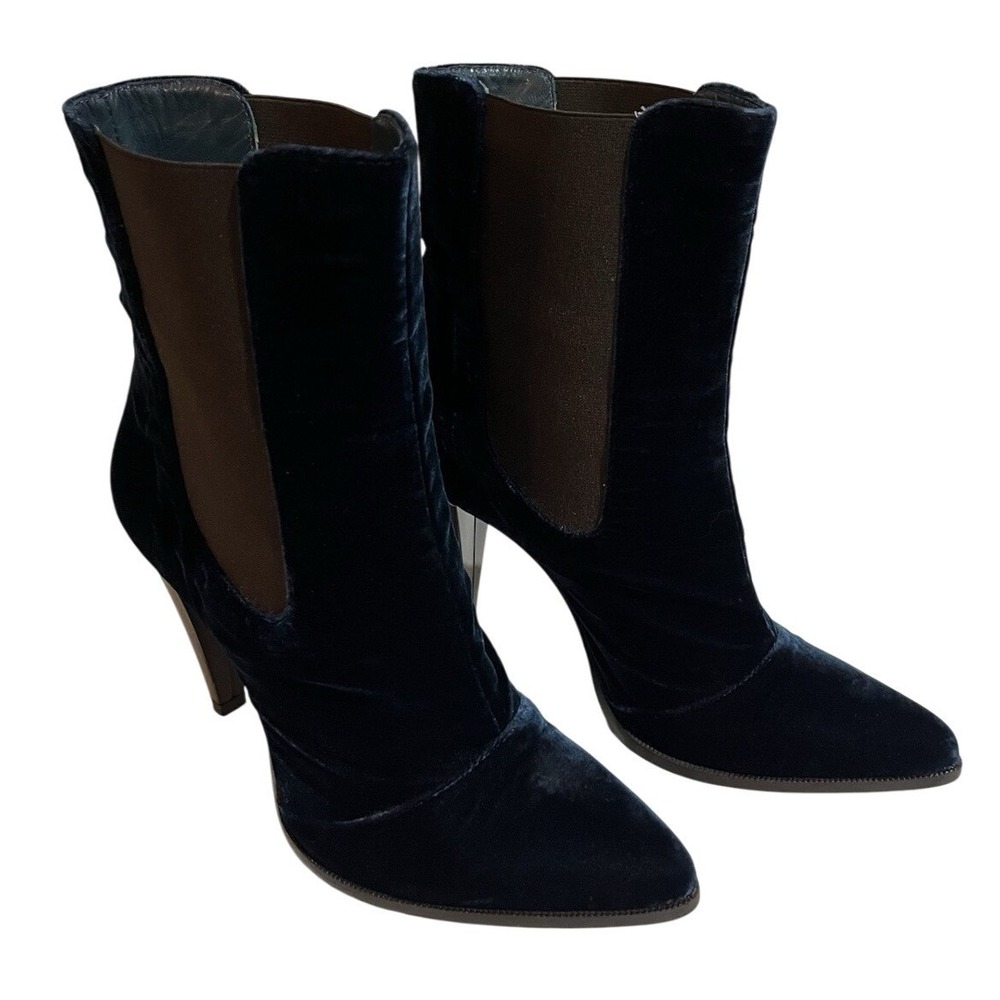 Jenni Kayne Velvet Boots Women 39 (US 9) Dark Green Pointed Toe Stiletto Chelsea